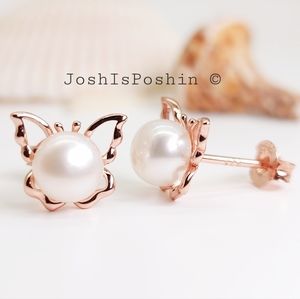 Butterfly shaped freshwater pearl stud earrings in sterling silver